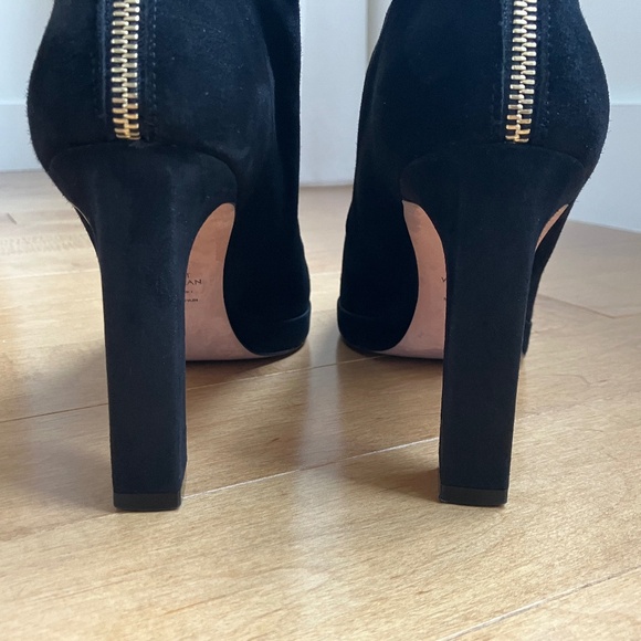 Stuart Weitzman Black Suede Booties with Gold-Tone Zipper - Picture 4 of 13